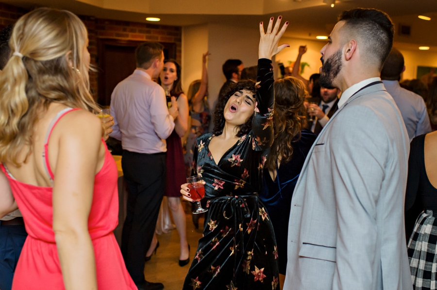 Wedding guests dancing at a wedding in Philadelphia.